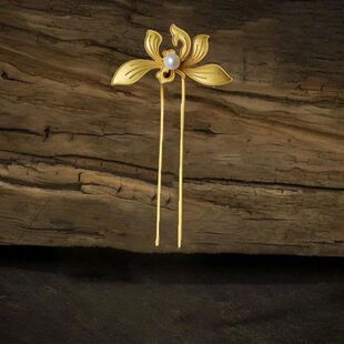 Art Orchid Hairpin Class Gold Hair Pearl Inlaid Antique Long