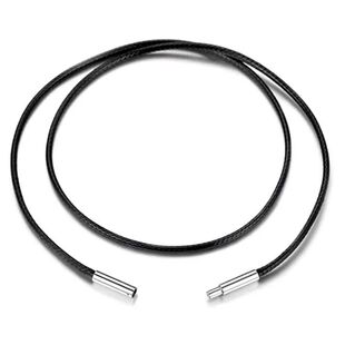 Black With Chain Necklace Cord Rope Leather Genuine Clasp