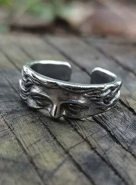 Creative Venus Half Mask Ring For Men Vintage Carving Openin