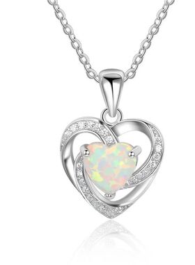 Boho Fashion Heart Shape Pendant Necklace Inlay Imitation Wh