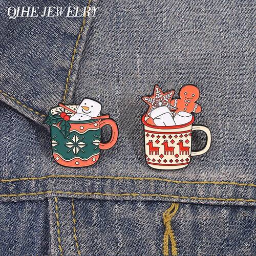Christmas Drink Enamel Pins Creative Christmas Snowman Ginge