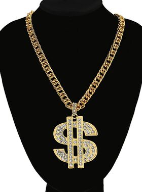 Hip Hop Rap Gold Color US Dollar Pendant Necklace Luxury Rhi