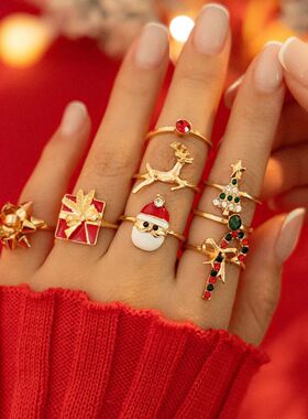 New 8Pcs/Set Santa Claus Reindeer Christmas Tree Rings Set f