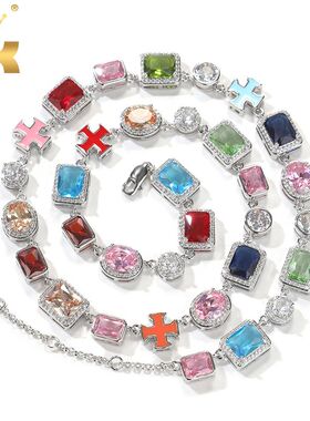 Candy Gemstone Necklace Iced Out Multicolor Pink Green Blue