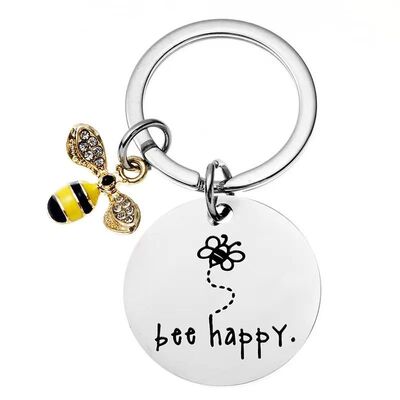 Cute Teacher Bee Happy Key Ring Sweet Key Chains DIY Jewelry