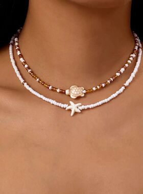 Bohemian Mixed Color Rice Beads Starfish Pendant Necklace fo