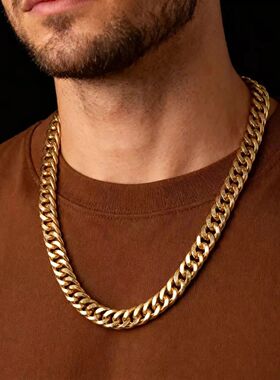 10MM Stainless Steel Curb Cuban Link Gold Color Chain Neckla