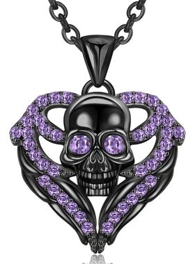 Skull Black Heart Purple Red Angel Wing Crystal Zircon Women