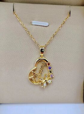 Multi-color Crystal Heart Mama Letter Pendant Necklace For W