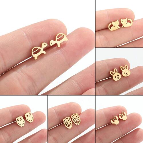 Cute Animal Ear Studs Cartoon Mini Stainless Steel Turtle