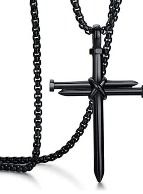 Mens Jewellery Black Stainless Steel Necklace Cross Pendant-