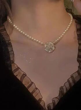 Camellia Flower Pearl Necklace Simple Temperamental Flower P