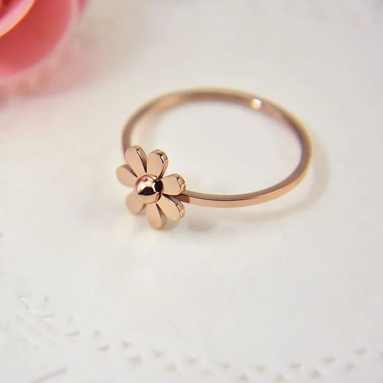 Simple Sun Flower Petals Titanium Steel Ring Rose Gold Color