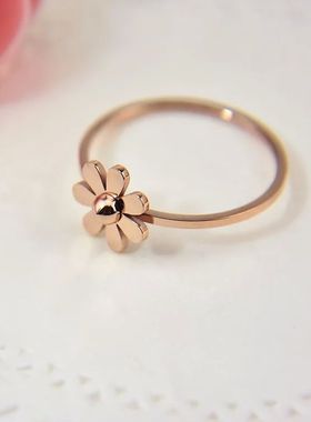 Simple Sun Flower Petals Titanium Steel Ring Rose Gold Color