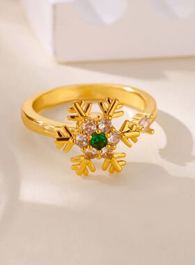 Spinner Snowflake Rings for Women Men Gold Color Adjustable