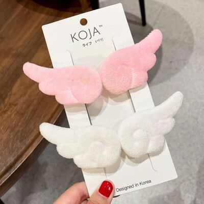 2pcs Angel Wing Hair Clips Girls Kids Cartoon Plush Pins Bar