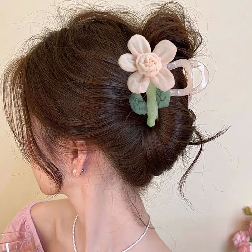 New Women's Hair Claw Mesh Flowers Hair Clip Half-up Ponytai