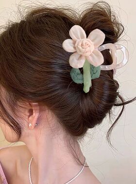 New Women's Hair Claw Mesh Flowers Hair Clip Half-up Ponytai