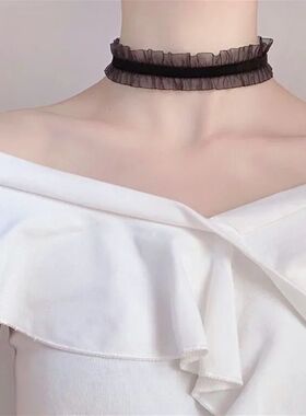 Short Lace Choker Nekclace for Women Girl Black White Color