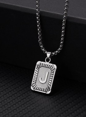 Classic Stylish Square Pendant Necklace Men's SIlver Plated