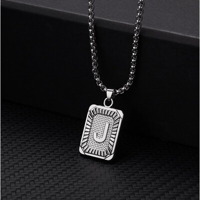 Classic Stylish Square Pendant Necklace Men's SIlver Plated