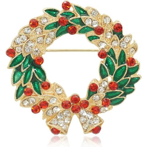 New Enamel Rhinestone Bells Christmas Wreaths Brooches Holid