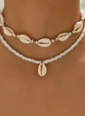 Boho Shell Rice Beads Choker Pendant Necklace for Women Jewe