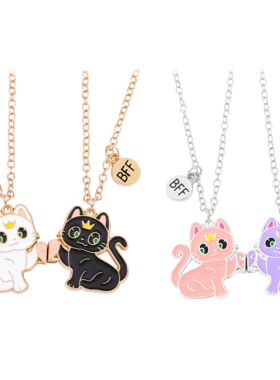 2Pcs/Set Cartoon Animal Cat Alloy BFF Friendship Necklaces S