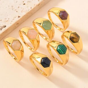 Y2k Women Metal Rings For Steel Ring Stone Hexagon Stainless