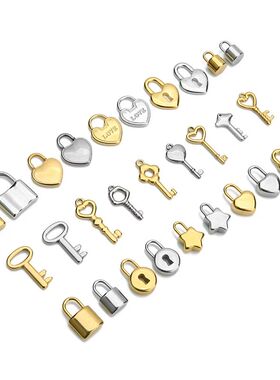 5pcs 16 Style Stainless Steel Heart Key Lock Charms for DIY