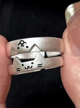 2pcs Kawaii Cat Dog Animal Couple Ring for Women Men Fashion