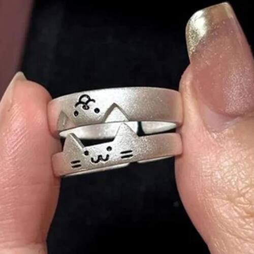 2pcs Kawaii Cat Dog Animal Couple Ring for Women Men Fashion