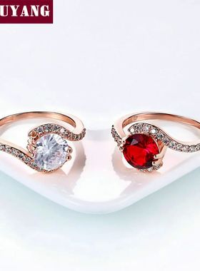 Wedding Rings For Women Classic Vivid 8mm Clear / Red Cubic