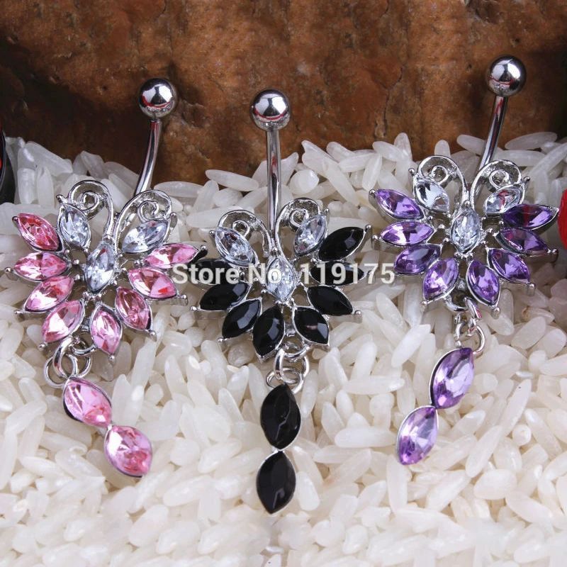 Stainless Steel Color Flower Navel Belly Button Piercing Rin