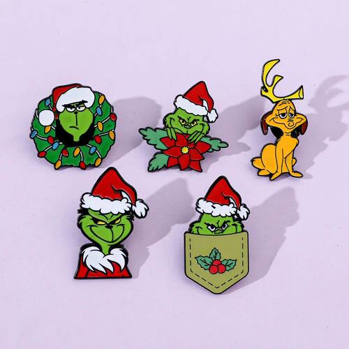 Christmas Hat Dog Metal Pin Funny Green Animal Movies Charac