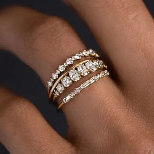 New Rings Geometric Trendy set Women fourPc Plated Gold For
