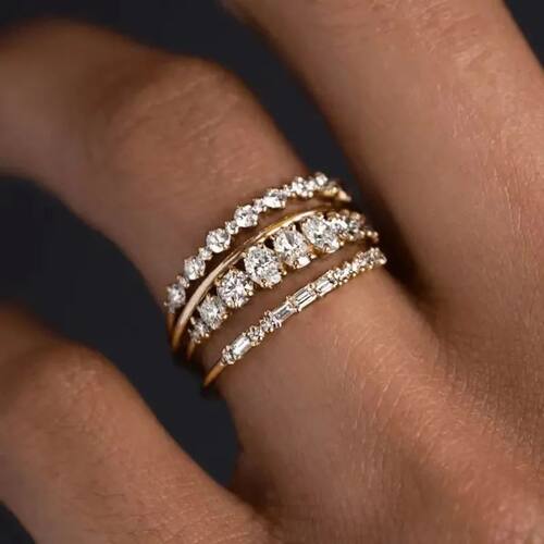 New Gold Plated fourPc set Rings For Women Geometric Trendy