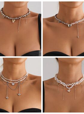 Boho Heart Beaded Necklace for Women Y2K Irregular Crystal C