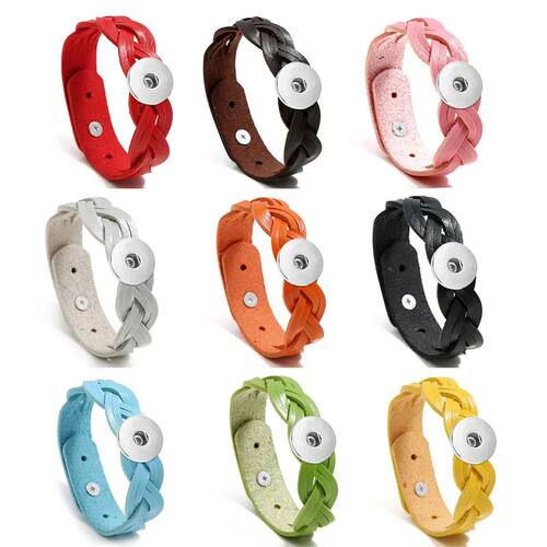 Color New Type Ladies Braided PU Leather 20mm Snap Button Je