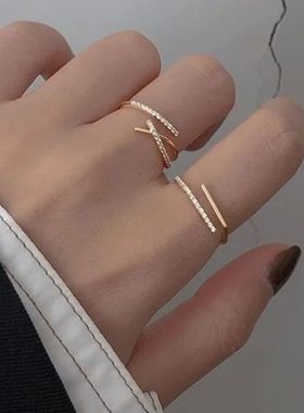 Silver Color Double Layer Cross Line Finger Ring for Women G