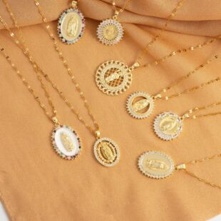 Oval zircon for with pendant inlaid plaque round religious