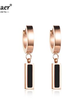 Fashion White Black Shell Hoop Earrings For Women Rose Gold