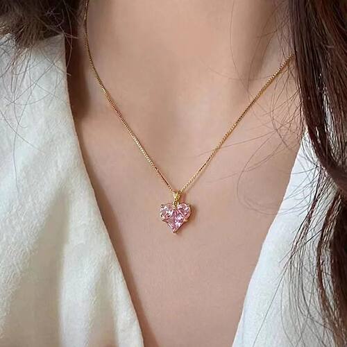 Luxury Bling Zircon Love Heart Shape Necklace Exquisite Femi