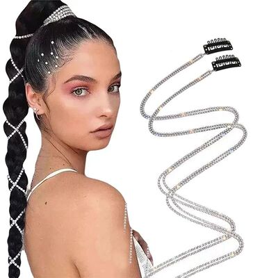 1Pc 45cm Shining Hair Tinsel Crystal Tassel Extension Hair C