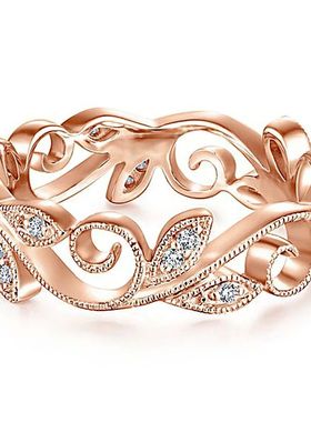 Cute Romatic Rose Gold Color Engagement Ring Creative Vine L