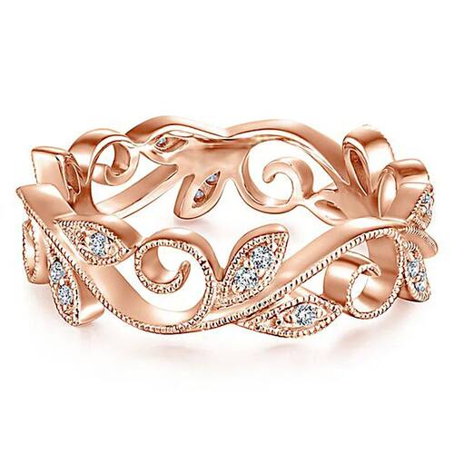 Cute Romatic Rose Gold Color Engagement Ring Creative Vine L