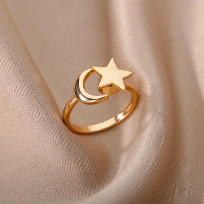 Simple Star Moon Rings For Women Open Adjustable Fidget Ring