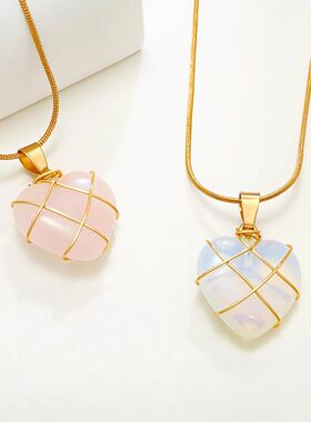 Moonstone Rose Quartz Heart Charm Pendant Necklace Fashion O