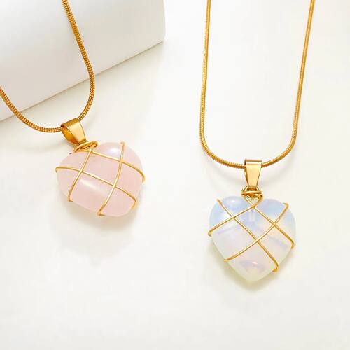 Moonstone Rose Quartz Heart Charm Pendant Necklace Fashion O