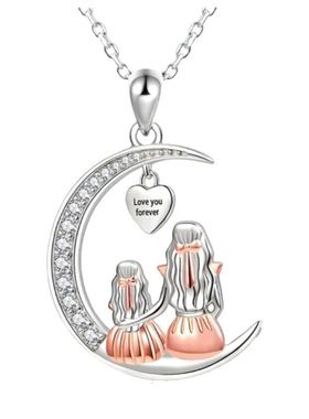 Mom Daughter Moon Pendant Necklace Love You Forever Heart Ne